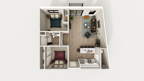 Floor plan for 2 beds, 1 bath, 1009 sqft